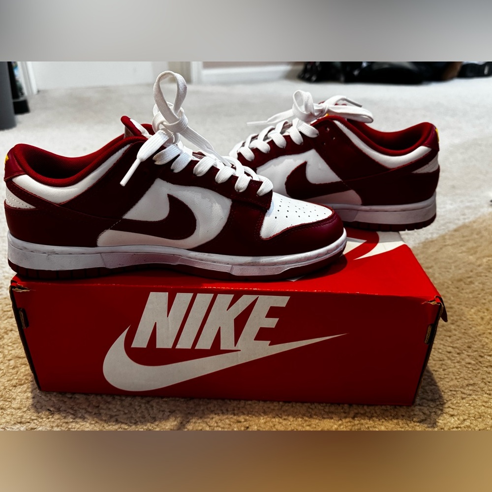 Nike Dunk Low Retro Men's Red and White yellow nike stitching size 8